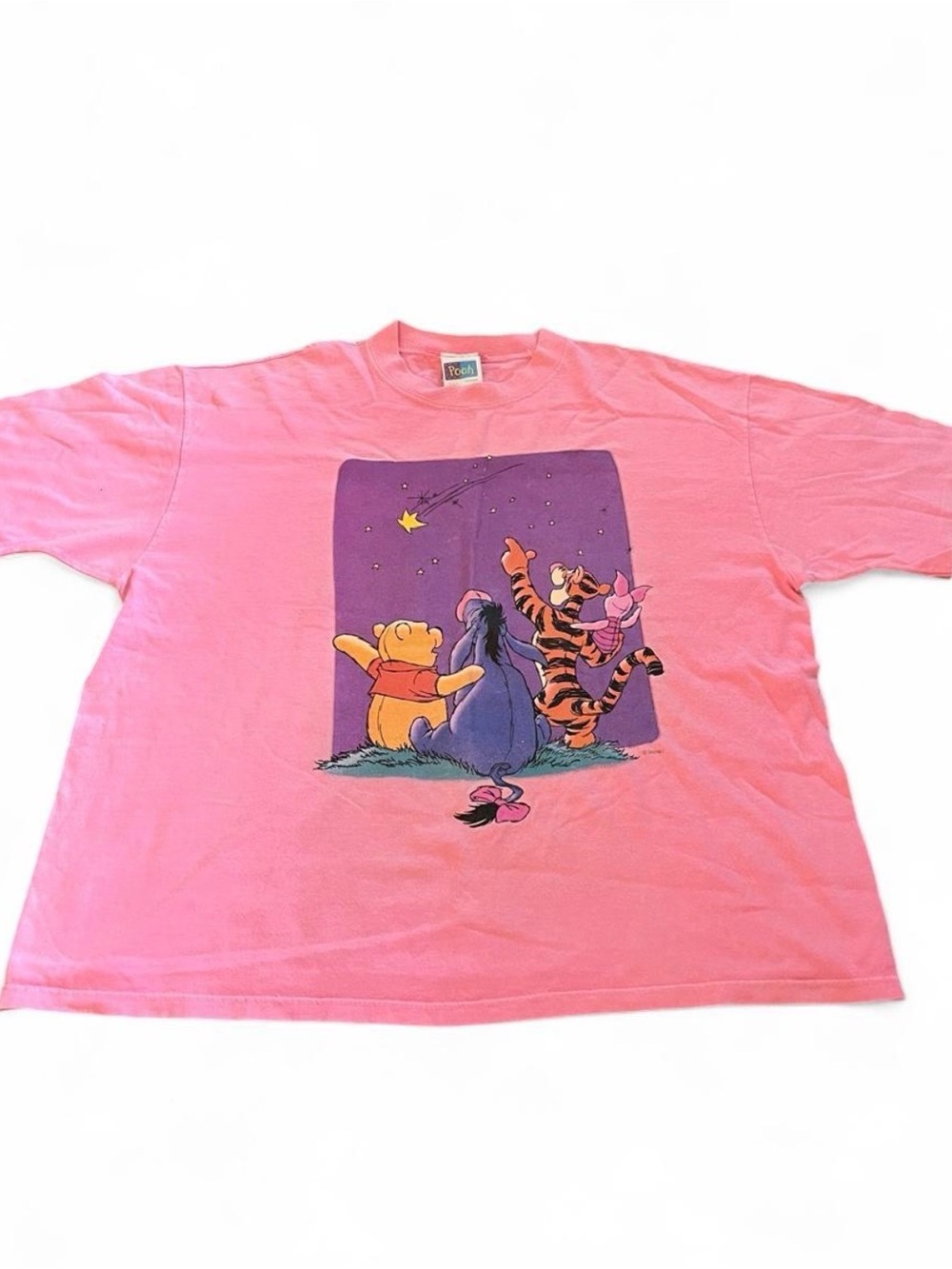 Vintage Disney Winnie the Pooh Shooting Stars Pink Graphic T Shirt Size M/L